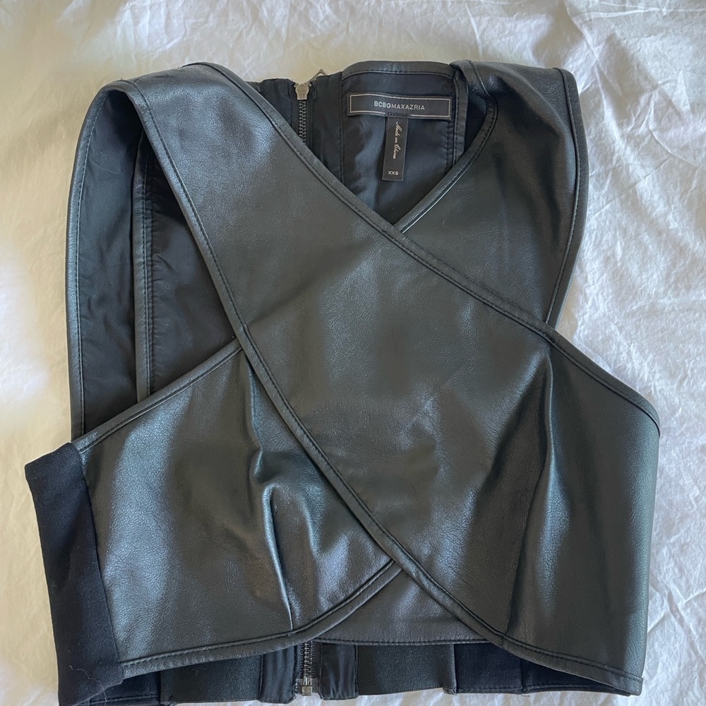 BCBGMaxAzria Black Leather Crop Top